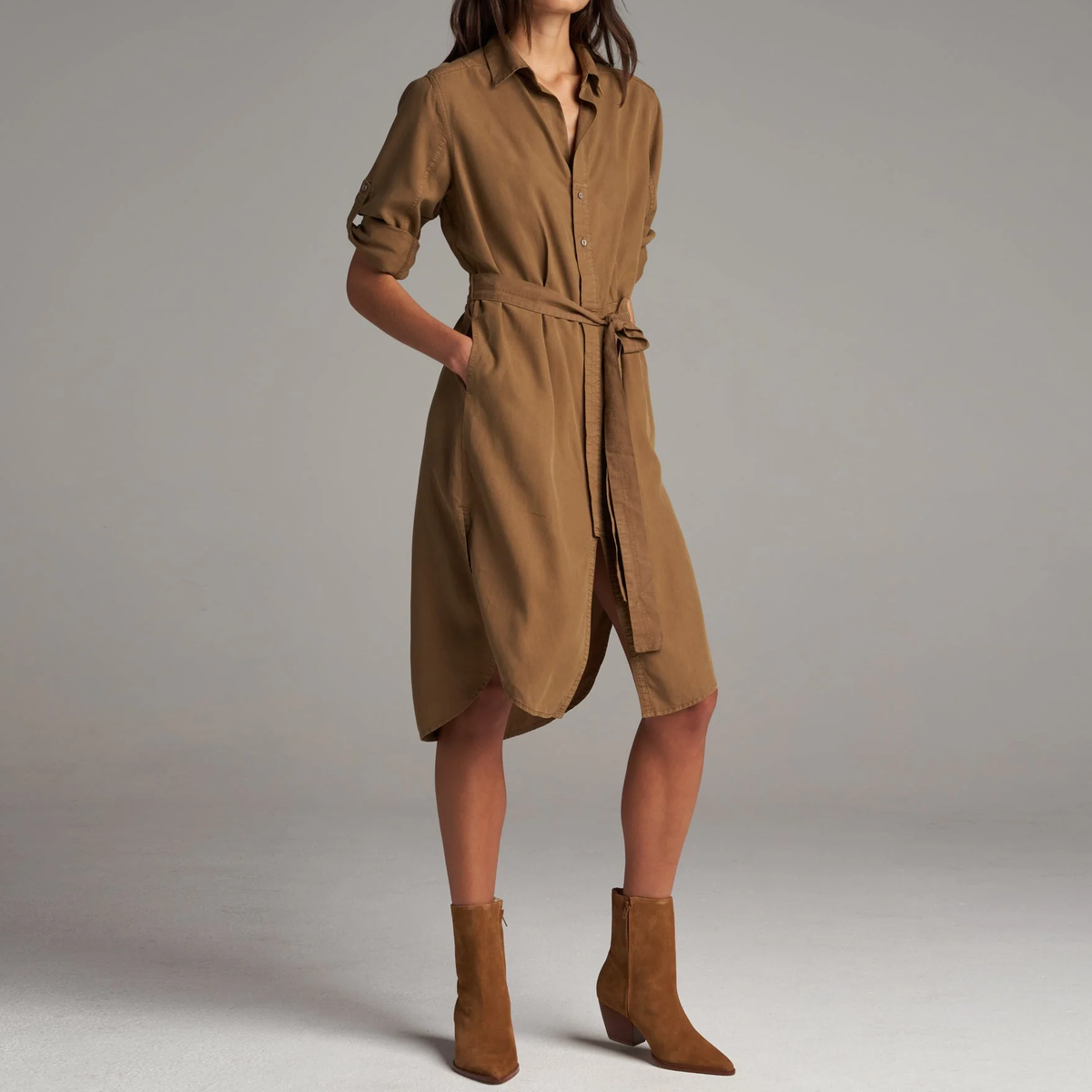 Waist Tie Long Sleeve Shirt Dress