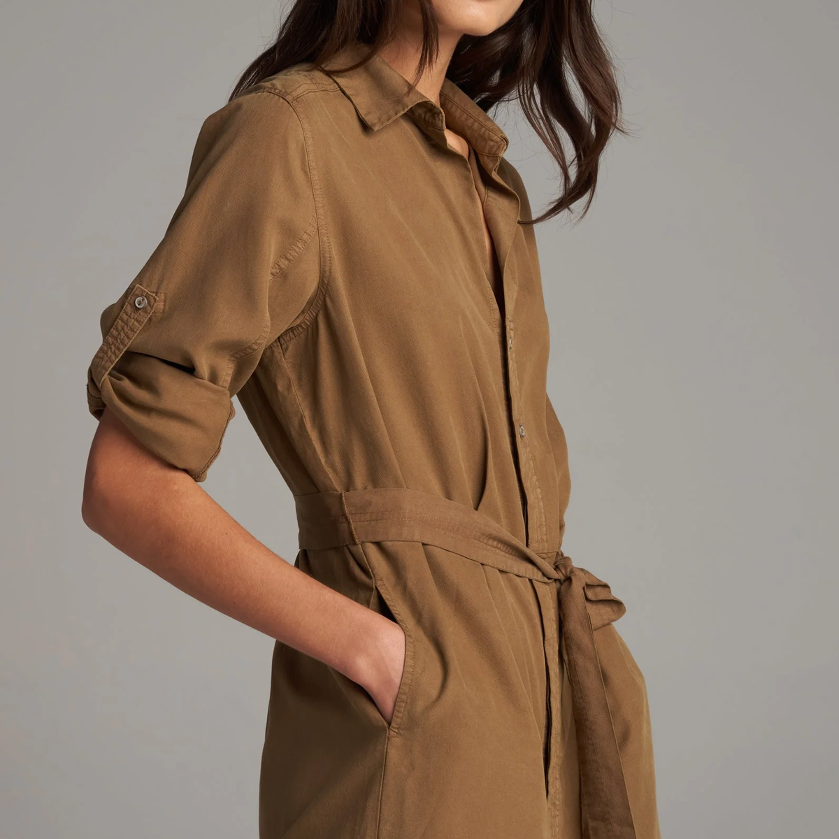 Waist Tie Long Sleeve Shirt Dress