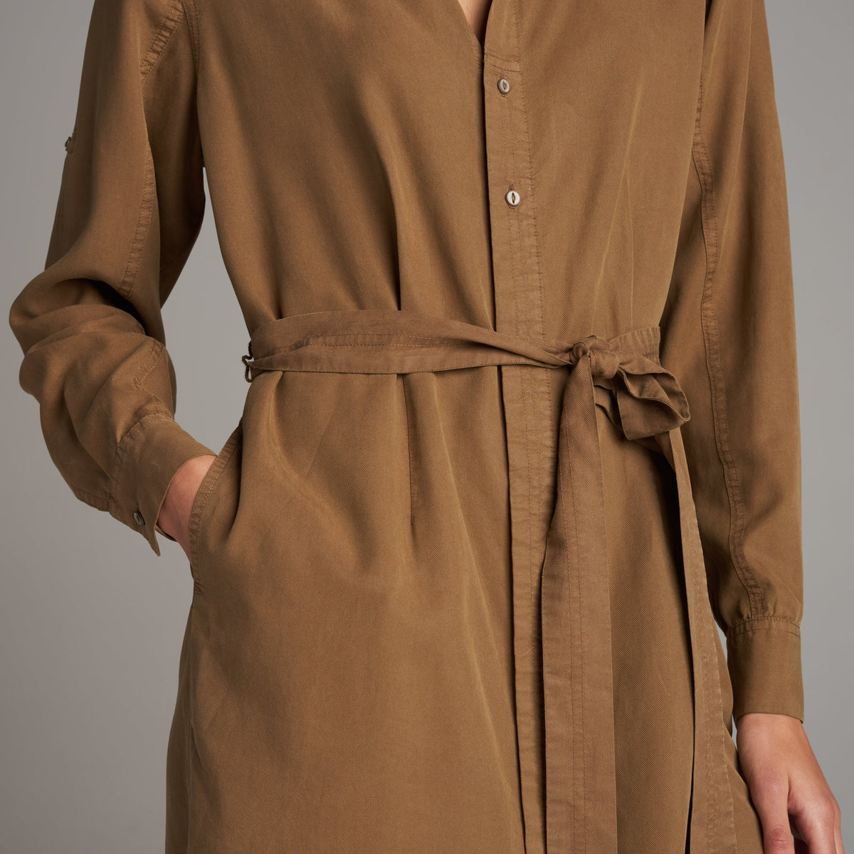 Waist Tie Long Sleeve Shirt Dress