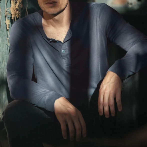 Long Sleeve Henley Mens Top